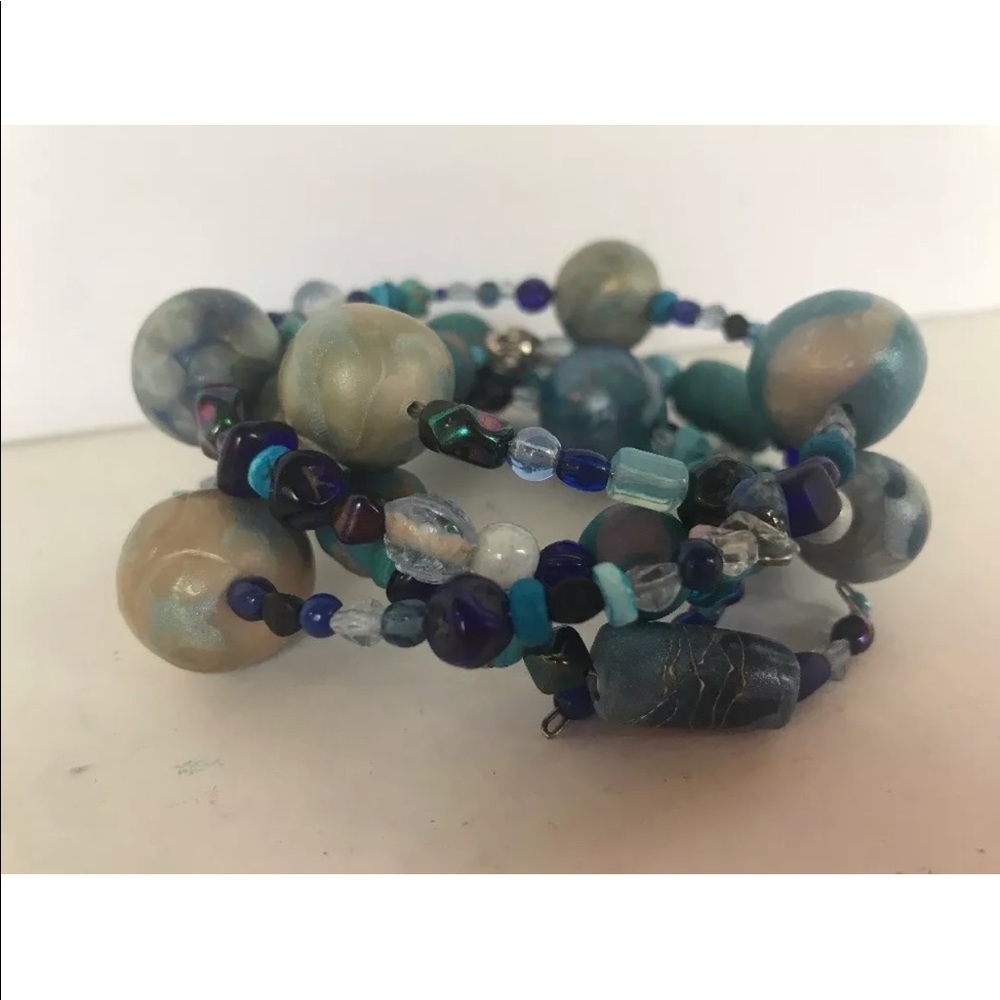 Wrap Around Bracelet blue turquoise Boho expands - Picture 5 of 6